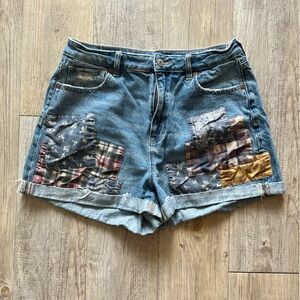 American Eagle Outfitters Blue Patchwork Jean Shorts